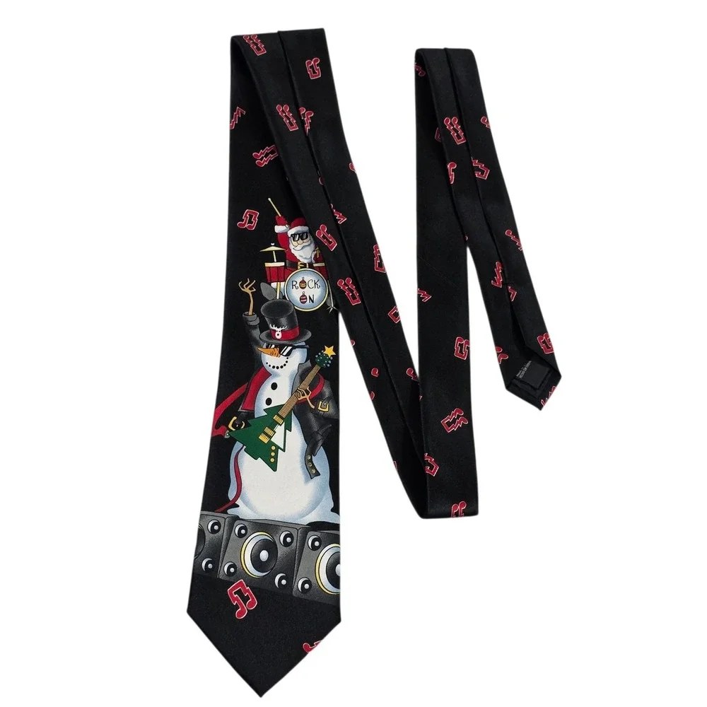 Tie Tales Snowman‎ Rock Band Holiday Christmas Necktie Black Novelty Fun